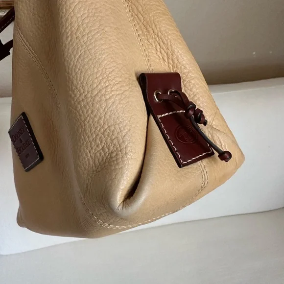 Vintage Dooney & Bourke Tan and Brown Leather Drawstring Bucket Bag